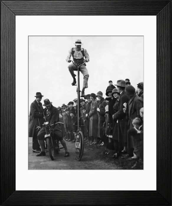Framed Print : Doncaster Infirmary Appeal October 1925 A student on a tall unicycle attempts to Framed Print : Doncaster Infirmary Appeal October 1925 A student on a tall unicycle attempts to