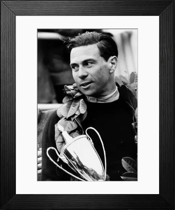 Framed Print : Jim Clark racing driver with trophy laurel wreath 1965 Scottish World Champion Framed Print : Jim Clark racing driver with trophy laurel wreath 1965 Scottish World Champion