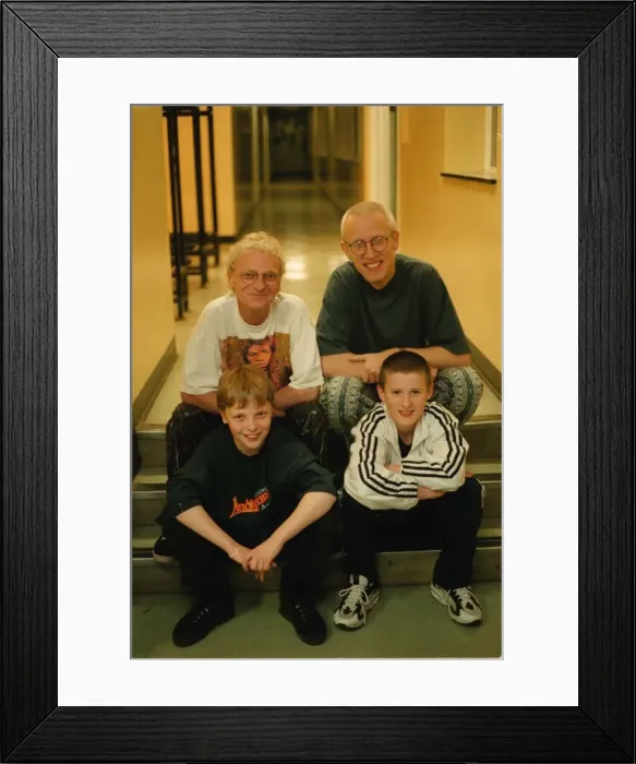 Framed Print : Billy Mitchell with Ray Laidlaw, the drummer of folk  /  pop group Lindisfarne