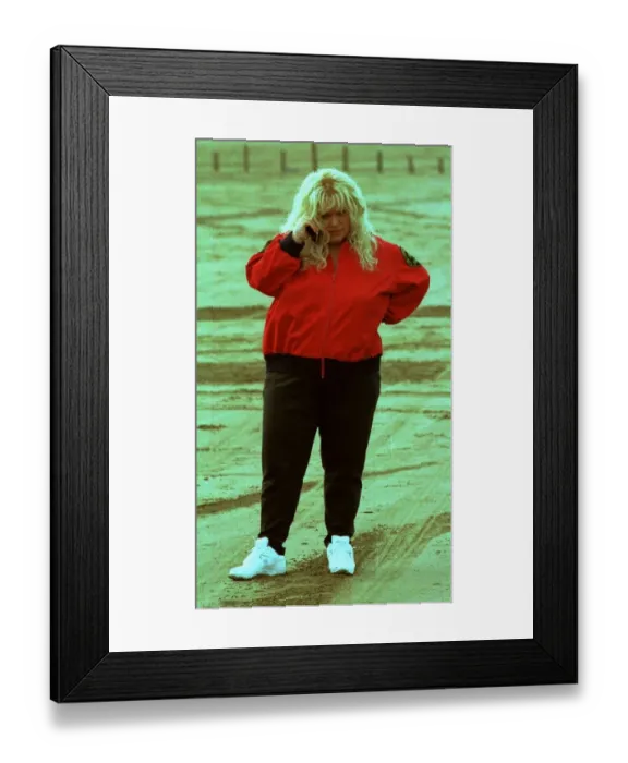 Framed Print : Dawn French on Baywatch set in Somerset filming for new television series of French Framed Print : Dawn French on Baywatch set in Somerset filming for new television series of French