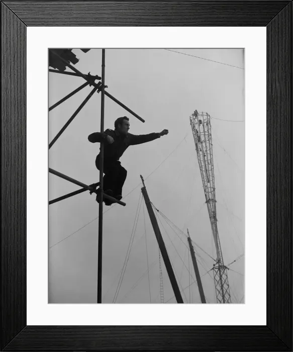 Framed Print : South Bank, London 1951 Work in progress on the 300 ft vertical Skylon Feature of Framed Print : South Bank, London 1951 Work in progress on the 300 ft vertical Skylon Feature of
