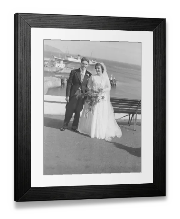Framed Print : Wedding Motor Cyclist Geof Duke & Pat Reid DM 15  /  9  /  1951 B4513  /  3