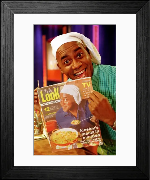 Framed Print : TV chef Ainsley Harriott with Mirror Look mag Jan 1998 Framed Print : TV chef Ainsley Harriott with Mirror Look mag Jan 1998