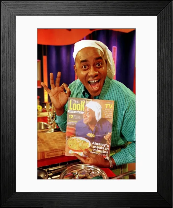 Framed Print : TV chef Ainsley Harriott with Mirror Look mag Jan 1998