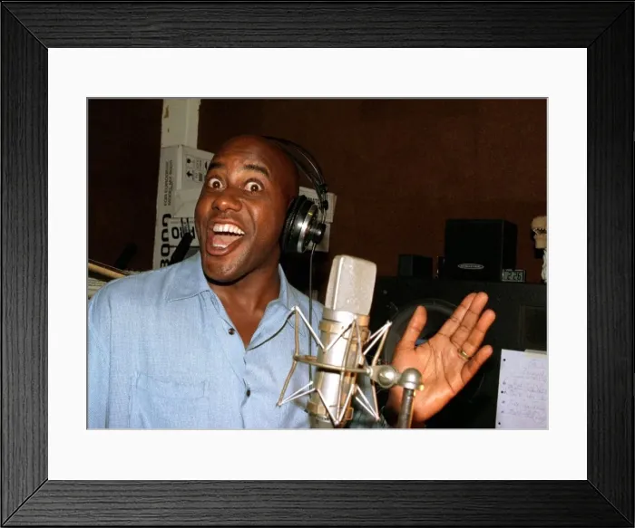 Framed Print : Ainsley Harriott television chef records the August 1998 theme music for his new Framed Print : Ainsley Harriott television chef records the August 1998 theme music for his new