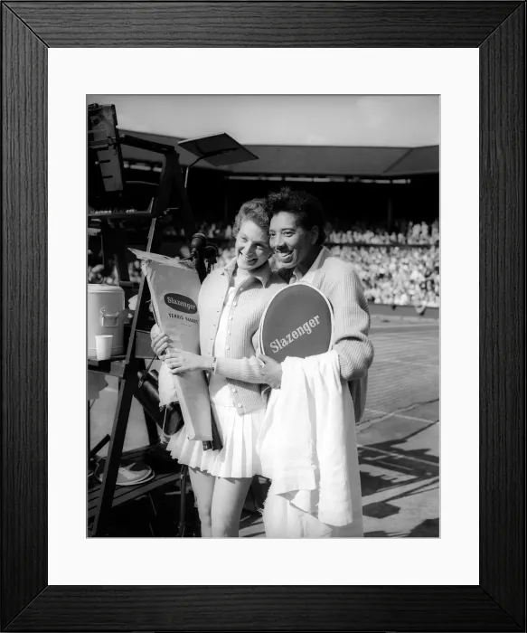 Framed Print : Althea Gibson and Angela Buxton as doubles partners before a match at Wimbledon1956