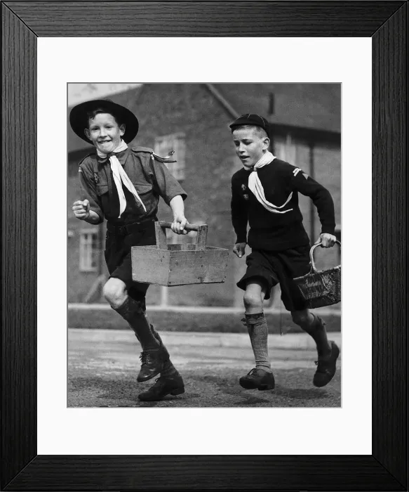 Framed Print : Two brothers Scout Patrick aged 11 and Cub Michael Troy aged 10 raced into the money Framed Print : Two brothers Scout Patrick aged 11 and Cub Michael Troy aged 10 raced into the money
