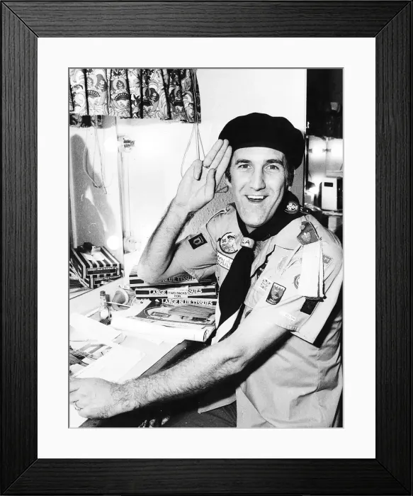 Framed Print : Comedian Russ Abott in Bradford wearing Scouts uniform Framed Print : Comedian Russ Abott in Bradford wearing Scouts uniform