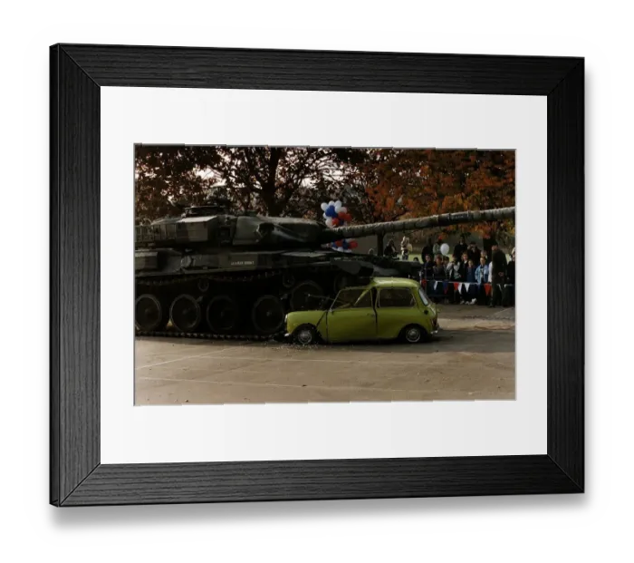 Framed Print : Tank running over Mr Beans green mini Framed Print : Tank running over Mr Beans green mini