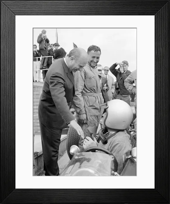 Framed Print : Silverstone Practice Day- Juan Manuel Fangio. July 1965 Framed Print : Silverstone Practice Day- Juan Manuel Fangio. July 1965