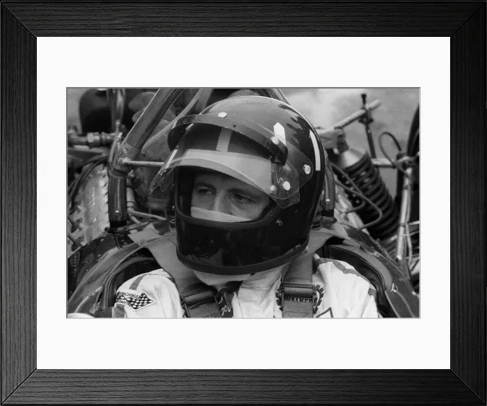 Framed Print : Racing driver Graham Hill at Brands hatch circuit 1970 sitting in Lotus car in Framed Print : Racing driver Graham Hill at Brands hatch circuit 1970 sitting in Lotus car in