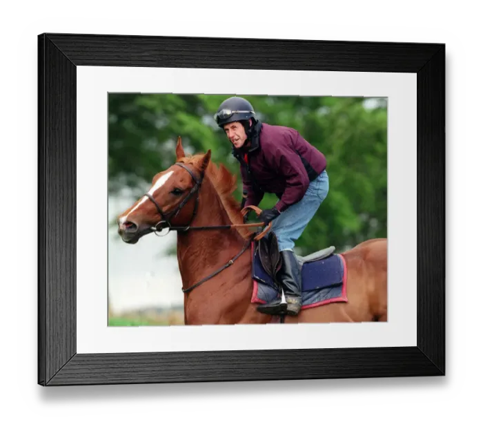 Framed Print : Jockey John McAuley on race horse Serious Hurry, June 1997
