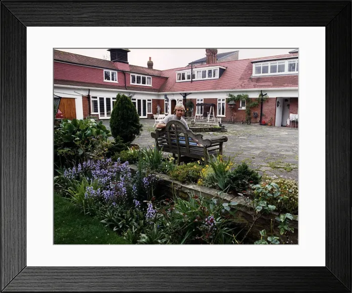 Framed Print : Justin Hayward, lead singer of Moody Blues, relaxes in garden. September 1988 Framed Print : Justin Hayward, lead singer of Moody Blues, relaxes in garden. September 1988