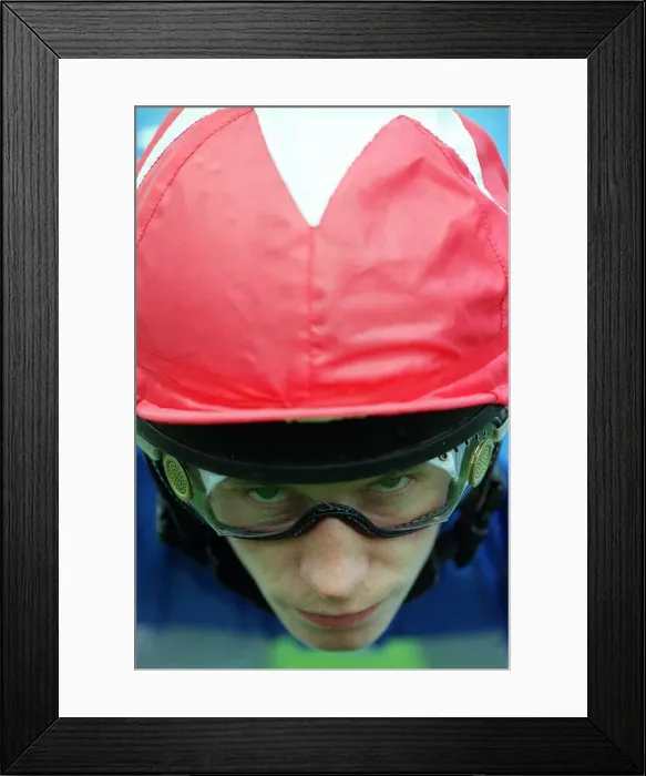 Framed Print : Close up of jockey John McAuley on Serious Hurry Close up on face Framed Print : Close up of jockey John McAuley on Serious Hurry Close up on face
