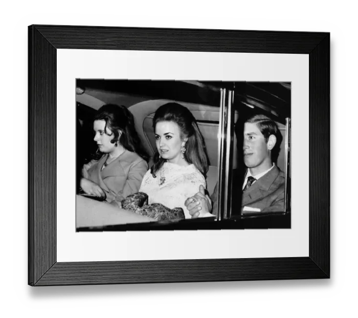 Framed Print : Prince Charles with girlfriend Lucia Santa Cruz in the back of a car 1971