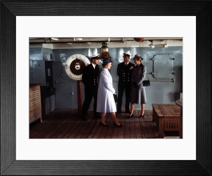 Framed Print : Queen greets Prince Andrew on return from Falklands 1982 with Prince Philip Framed Print : Queen greets Prince Andrew on return from Falklands 1982 with Prince Philip