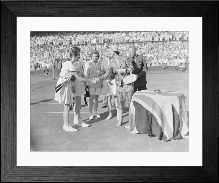 Framed Print : Tennis Wimbledon Womens Double Final. 1949 Duchess of Kent shaking hands with Framed Print : Tennis Wimbledon Womens Double Final. 1949 Duchess of Kent shaking hands with