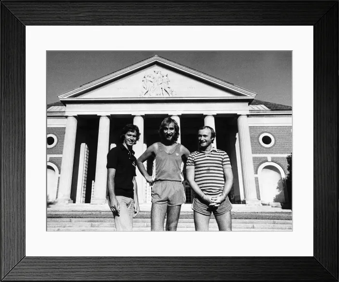 Framed Print : Genesis Rock Group Phil Collins Mike Rutherford Tony Banks on tour in the USA dbase