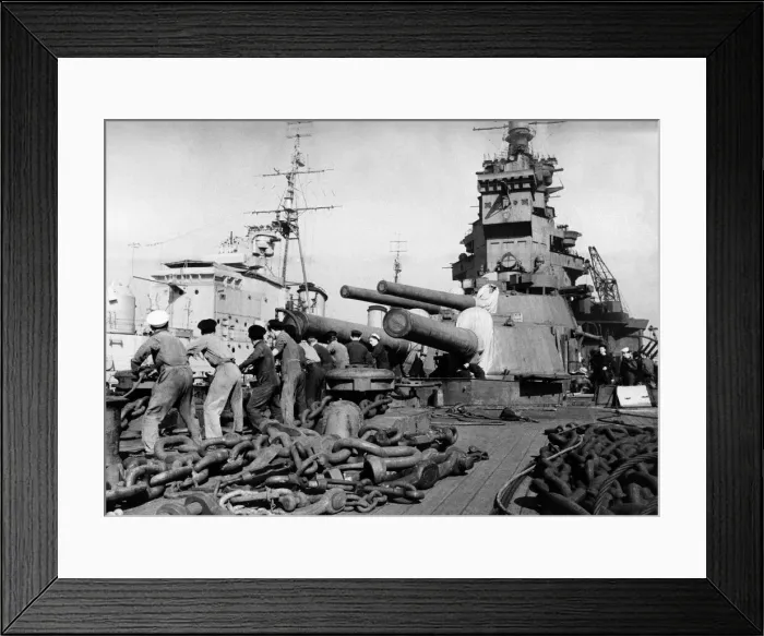 Framed Print : HMS Warspite A line of sailors hauling up stores on the fore deck Framed Print : HMS Warspite A line of sailors hauling up stores on the fore deck