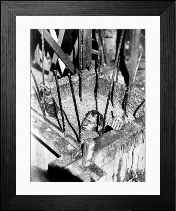 Framed Print : Sam Wanamaker buried in liquid concrete for the filming of Give Us This Day Framed Print : Sam Wanamaker buried in liquid concrete for the filming of Give Us This Day