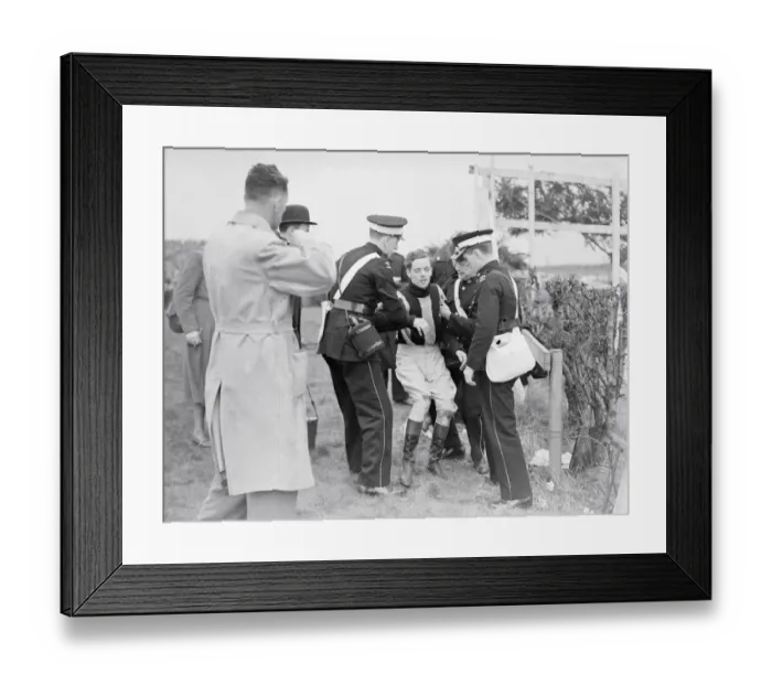 Framed Print : Horse Racing The Grand National 1949 Injured jockey R Curran (Ulster Monarch Framed Print : Horse Racing The Grand National 1949 Injured jockey R Curran (Ulster Monarch