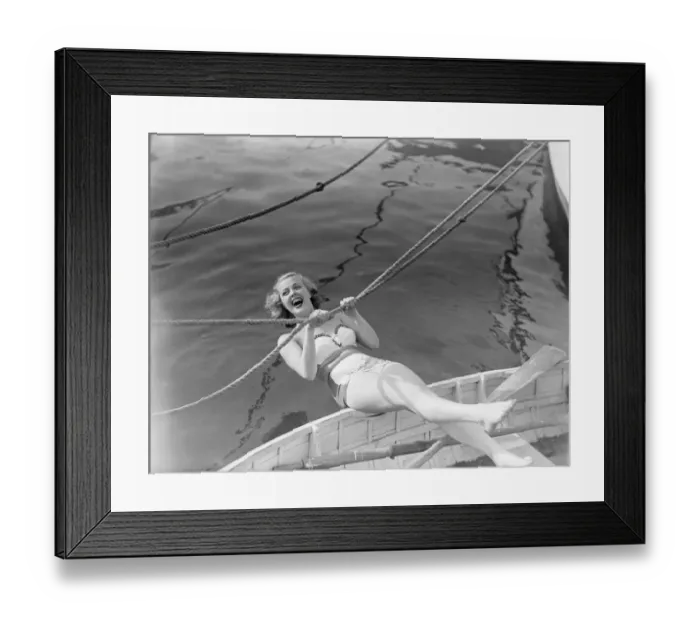 Framed Print : Film Star Pamela Deeming on the river Thames at Twickenham. 1949