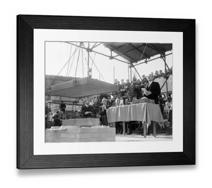 Framed Print : Clement Attlee (Prime Minister) laying the foundation stone of the South Bank Concert Framed Print : Clement Attlee (Prime Minister) laying the foundation stone of the South Bank Concert