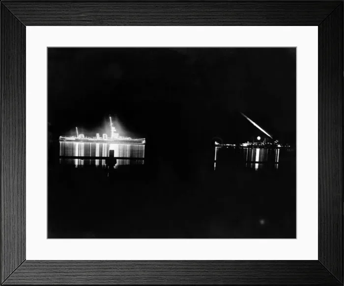 Framed Print : The scene by night at Kingston Harbour, Jamaica, showing Cruiser Colombo, on left Framed Print : The scene by night at Kingston Harbour, Jamaica, showing Cruiser Colombo, on left