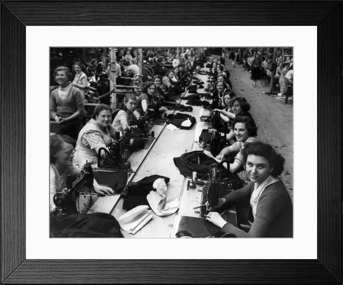 Framed Print : Women manufacturing clothing on a production line. October 1954 P000015 Framed Print : Women manufacturing clothing on a production line. October 1954 P000015