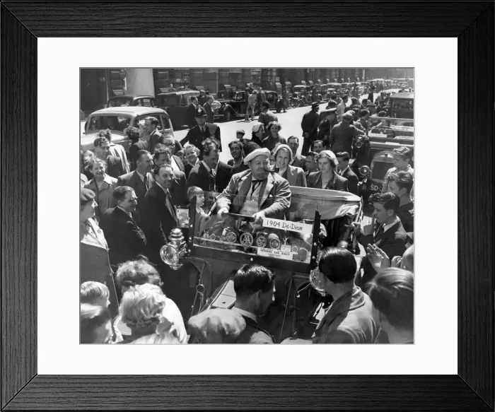 Framed Print : American folk song singer Burl Ives, trys the drivers seat in a 1904 De Dion Framed Print : American folk song singer Burl Ives, trys the drivers seat in a 1904 De Dion