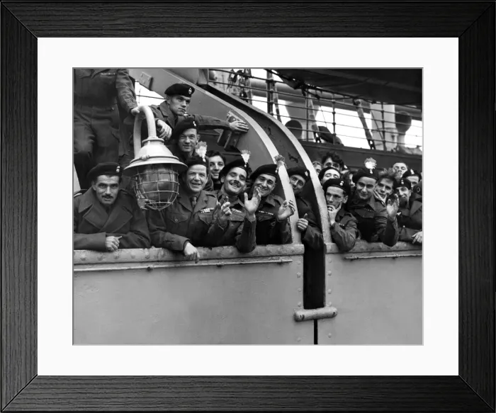 Framed Print : Returning from Korea Some of the troops lining the rails of the ship in mid-river Framed Print : Returning from Korea Some of the troops lining the rails of the ship in mid-river