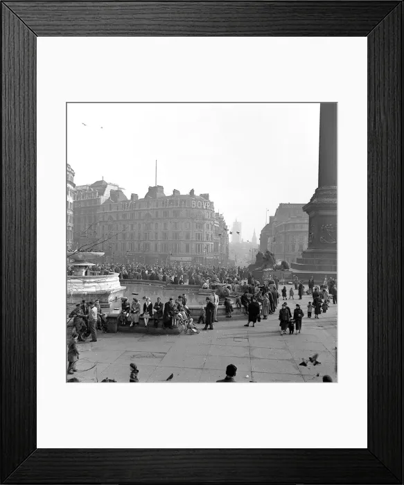 Framed Print : Trafalgar Square - London Views- March 1957 People enjoy the spring sunshine