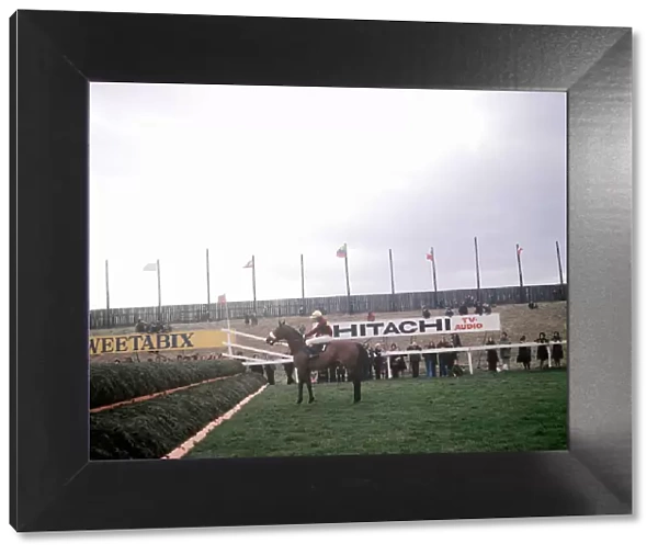 Red Rum and jockey Tommy Stack check the 1st fence before the world-famous chase at