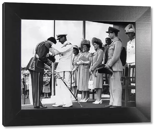 King George VI Presenting award to Paramount Chief during visit to Bechuanaland