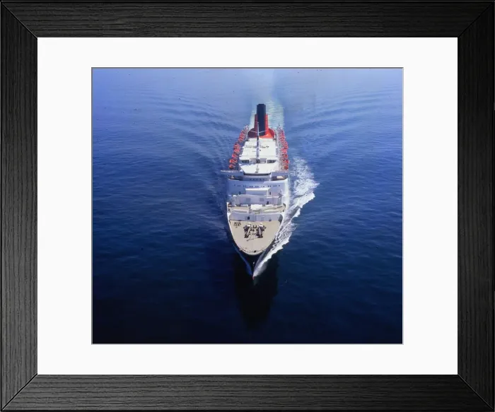 Framed Print : Ships QE2 July 1990 aerial view of ship at sea Framed Print : Ships QE2 July 1990 aerial view of ship at sea