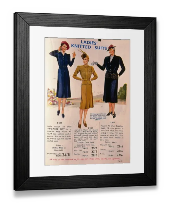 Framed Print : World War II Fashion 1939 womens knitted suits Framed Print : World War II Fashion 1939 womens knitted suits