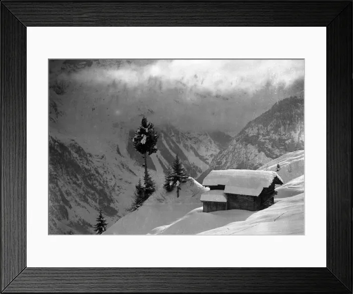 Framed Print : Switzerland, a snow scene above the Swiss village of Murren 1923
