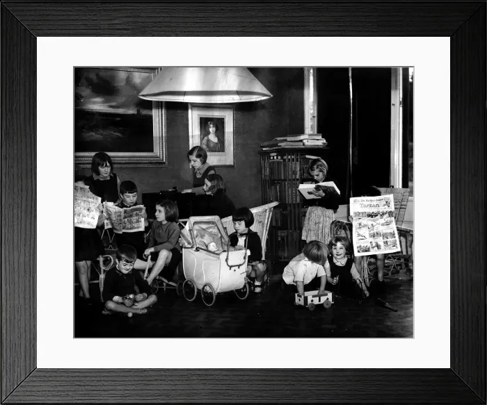 Framed Print : World War Two Children evacuated from the cities playing with toys in their new home Framed Print : World War Two Children evacuated from the cities playing with toys in their new home