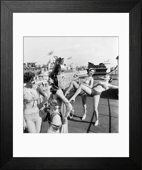 Framed Print : Entertainment Dancing Eve night club girls seen here rehearsing on the roof of the club