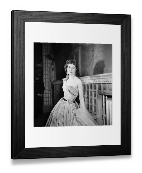 Framed Print : Clothing Fashion 1953. Lady George Scott attending the first night in a dress of pink