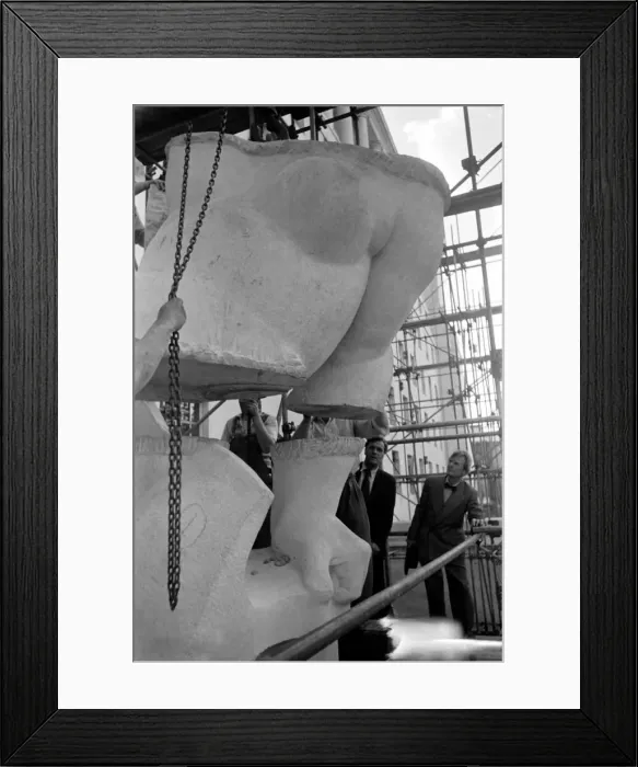 Framed Print : Sculptor Chas Wheeler overseeing the installation of his work Miss Earth Framed Print : Sculptor Chas Wheeler overseeing the installation of his work Miss Earth