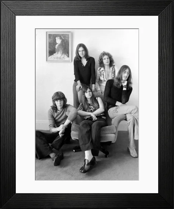 Framed Print : Curved Air pop group, (seated front) Florian Pilkington - Milka, 21 (left)