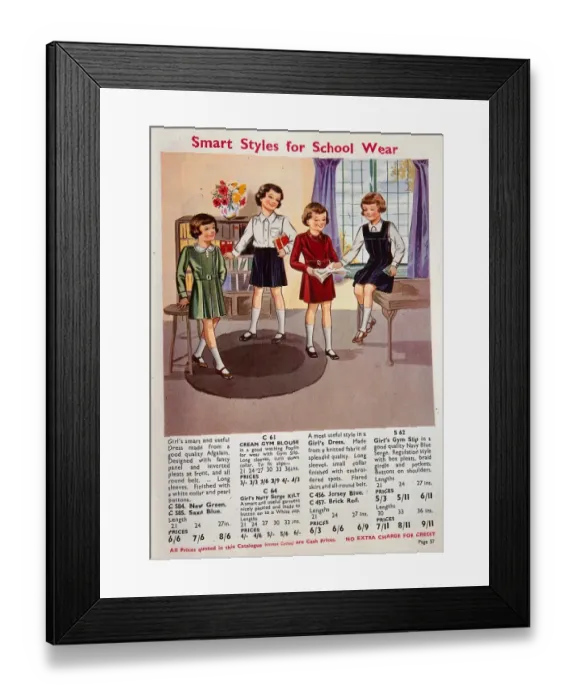 Framed Print : World War II Fashion 1939 childrens school clothes gym slip Framed Print : World War II Fashion 1939 childrens school clothes gym slip