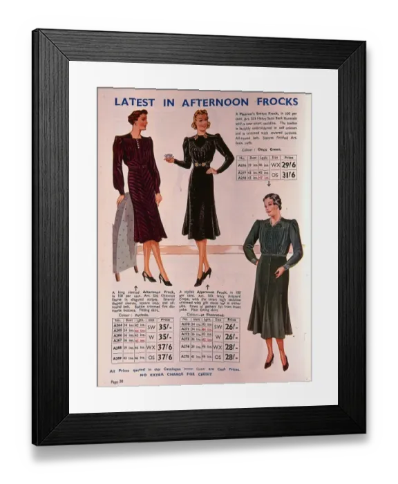 Framed Print : World War II Fashion 1939 womens dresses Framed Print : World War II Fashion 1939 womens dresses