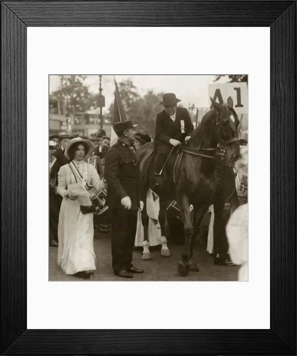 Framed Print : Mrs Flora Drummond Suffragette riding on horseback June 1910 leads a procession