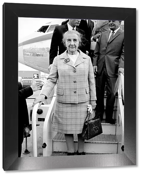 Golda Meir, Prime Minister of Israel, arriving at Heathrow Airport on a visit to see Mr