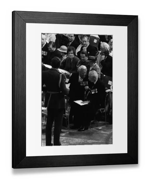 Framed Print : Edward Heath & Harold Macmillan attend a service in honour of the Queen Mother