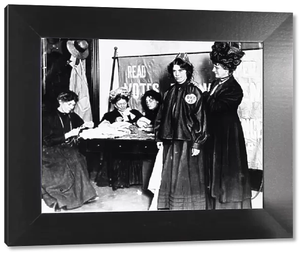 Dress rehearsal for Suffragettes November 1908 Suffragettes pictured trying