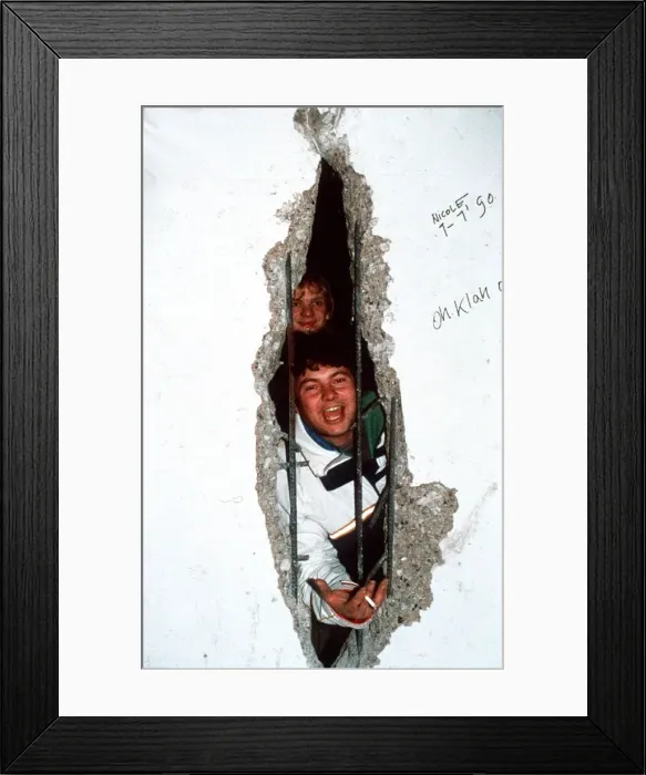 Framed Print : New Year in Berlin, 1989 - 1990, with a new view from the East through a hole in