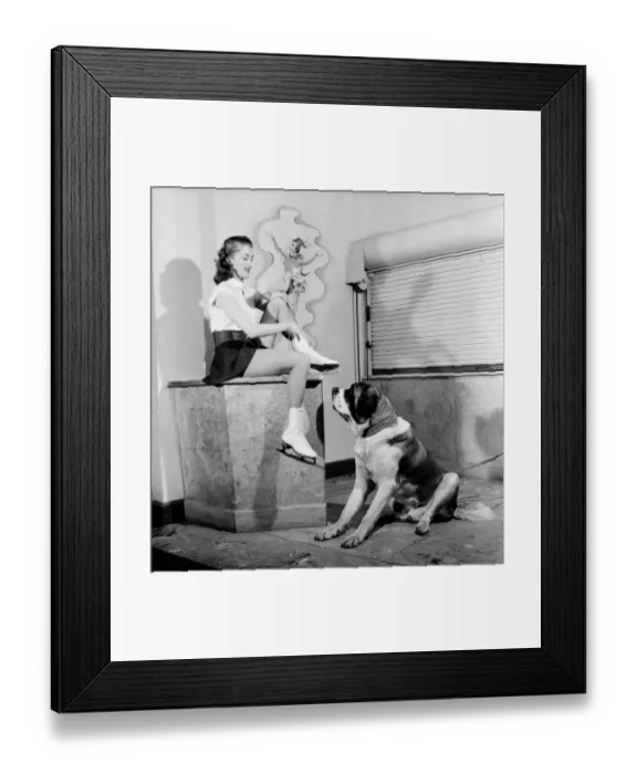 Framed Print : Shirley Birke Ice skater seen here with her dog. May 1953 D2397 Framed Print : Shirley Birke Ice skater seen here with her dog. May 1953 D2397